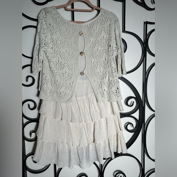 Cream Ruffled Sundress with Long Flutter Sleeves - Picture 3 of 4